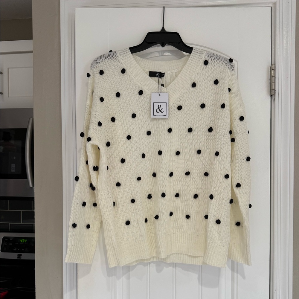Ampersand Avenue Cream & Black Polka Dot Sweater